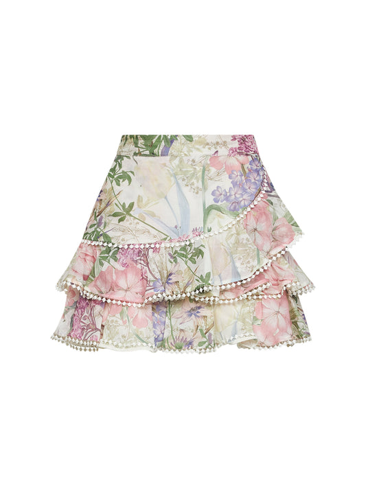 Cream printed cotton blend Fera mini skirt