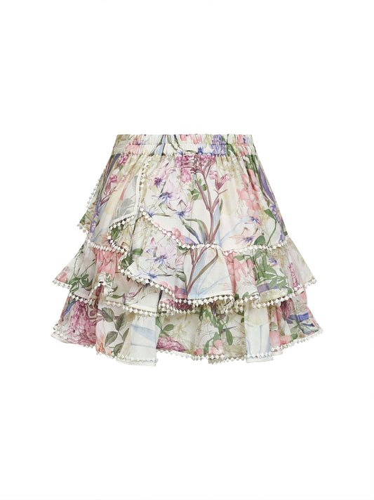 Cream printed cotton blend Fera mini skirt