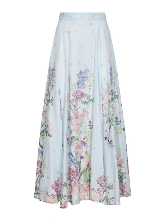 Light blue printed cotton blend Ventine long skirt