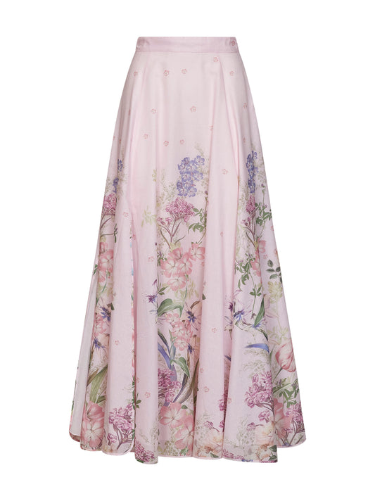 Pink printed cotton blend Ventine long skirt