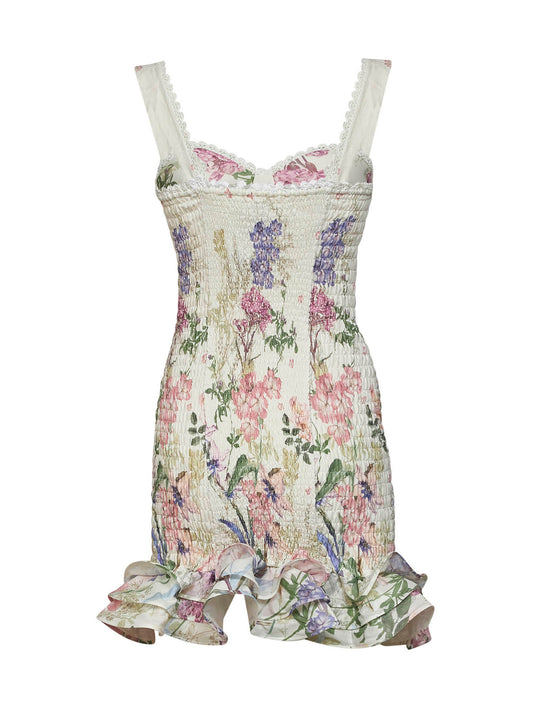 Cream printed cotton blend Sunil bustier mini dress