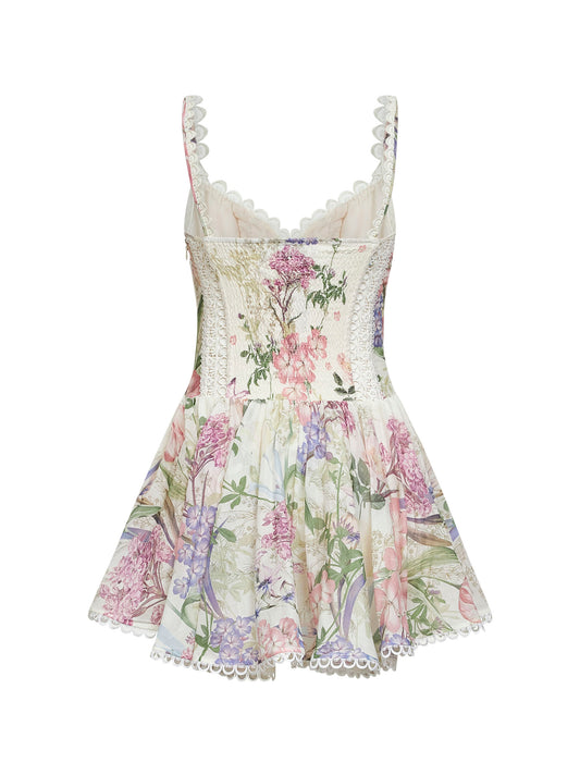 Cream printed cotton blend Gardenia mini dress