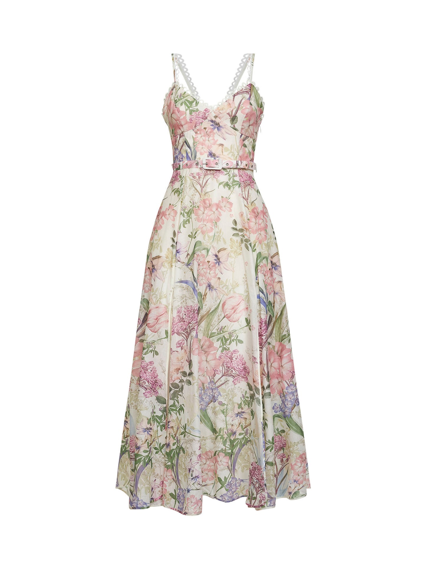 Cream printed cotton blend Iraso belted long dress