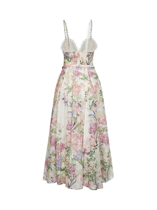 Cream printed cotton blend Iraso belted long dress