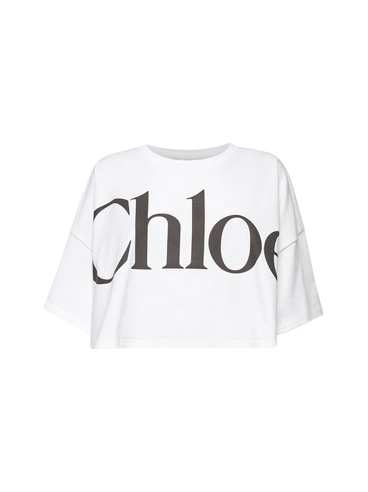 White jersey cropped logo T-shirt