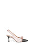 Décolleté slingback Alba in satin nude con strass e fiocco