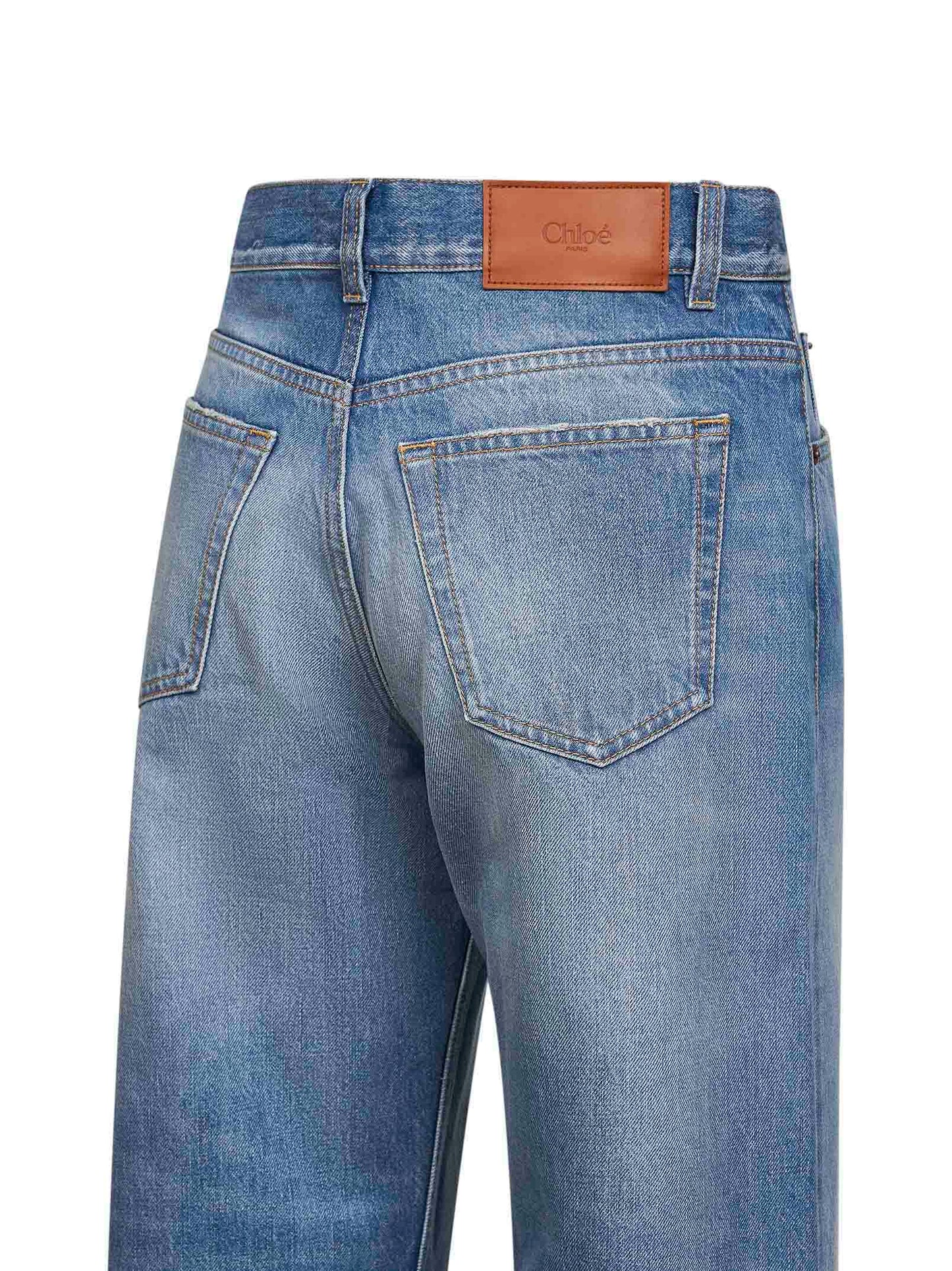 Jeans crop a vita alta in denim azzurro