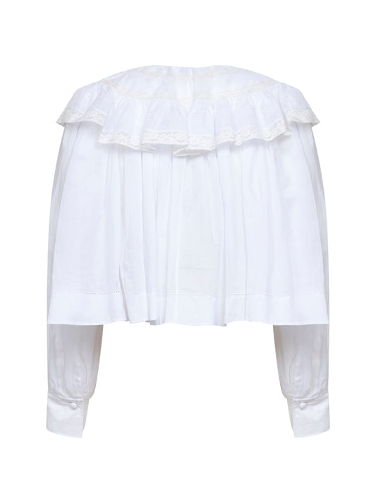 Milk cotton voile and lace ruffled cropped top