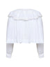 Top corto con volant in voile di cotone e pizzo latte