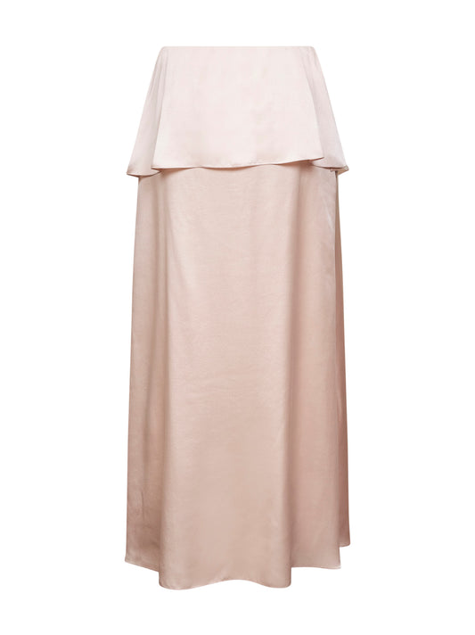 Pink washed silk satin fluid layered midi skirt