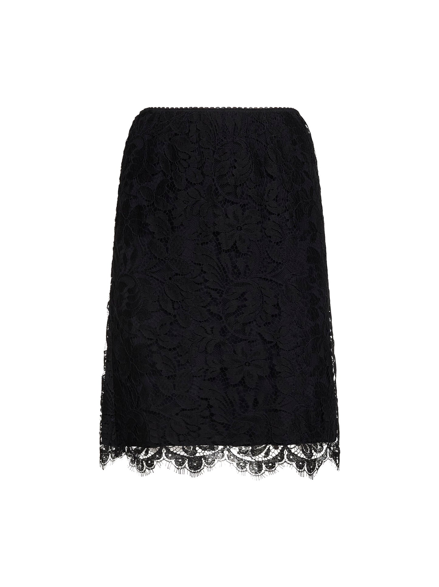 Black floral lace straight skirt