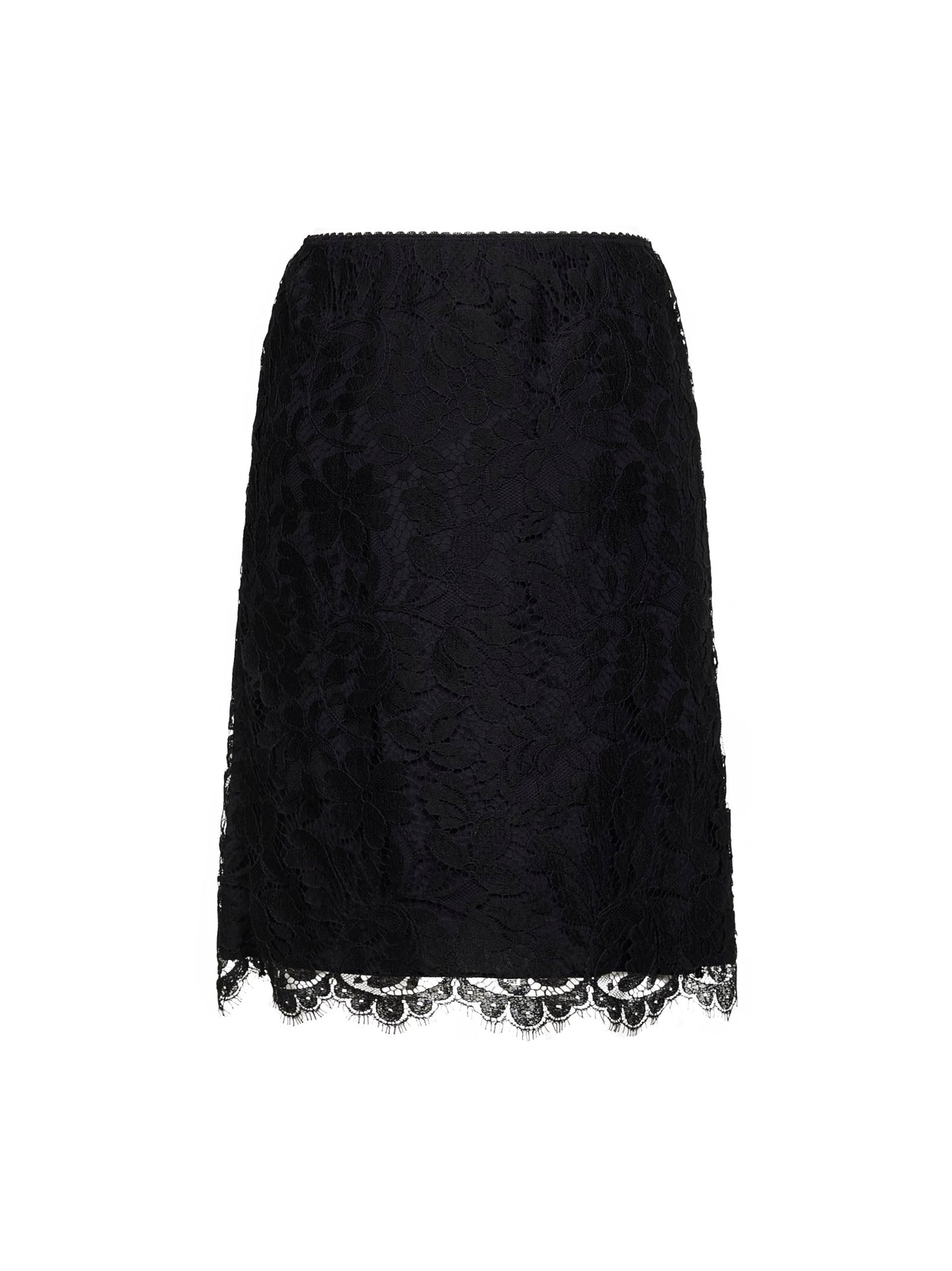 Black floral lace straight skirt