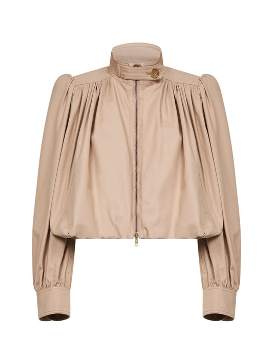 Worn brown cotton canvas Boule gathered jacket