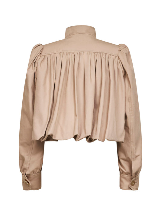 Worn brown cotton canvas Boule gathered jacket