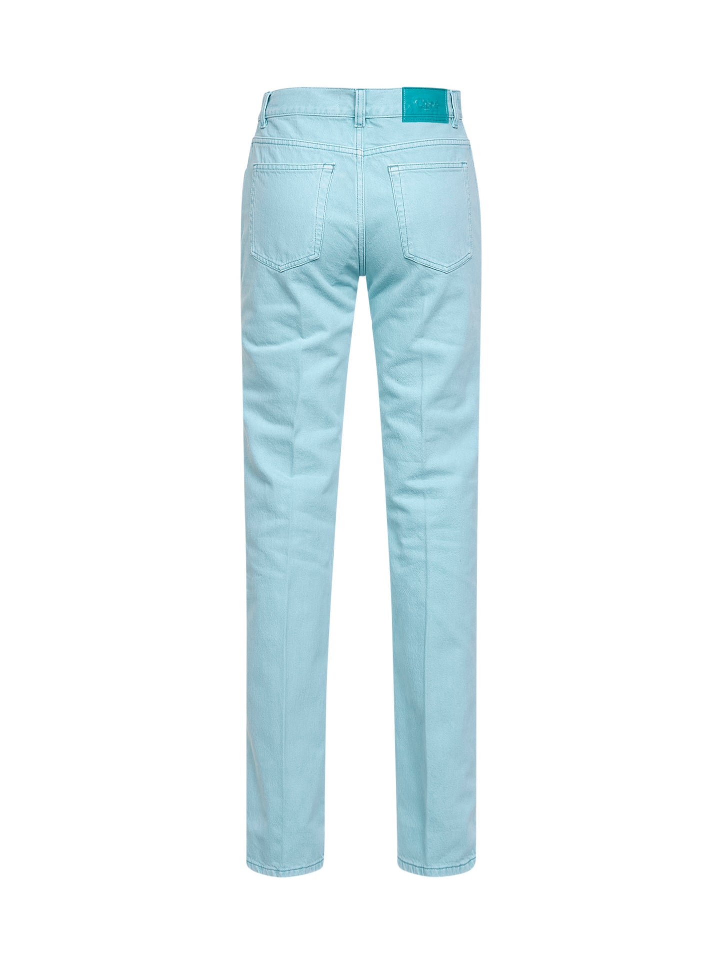 Jeans dritti in denim turchese lavato