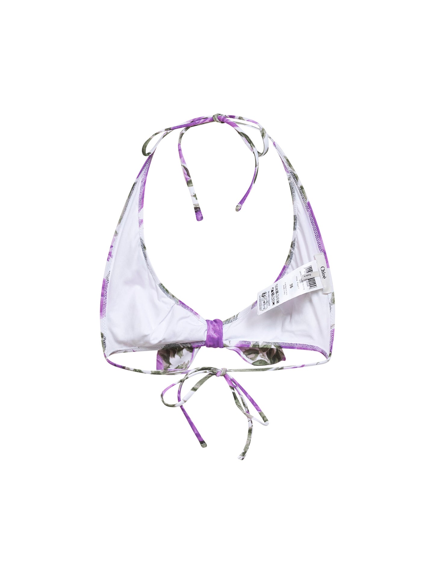 White and purple rose-printed bikini top