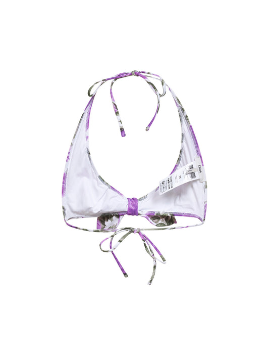 White and purple rose-printed bikini top