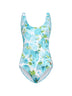 White and blue aqua flower-print lycra one-piece swimsuit