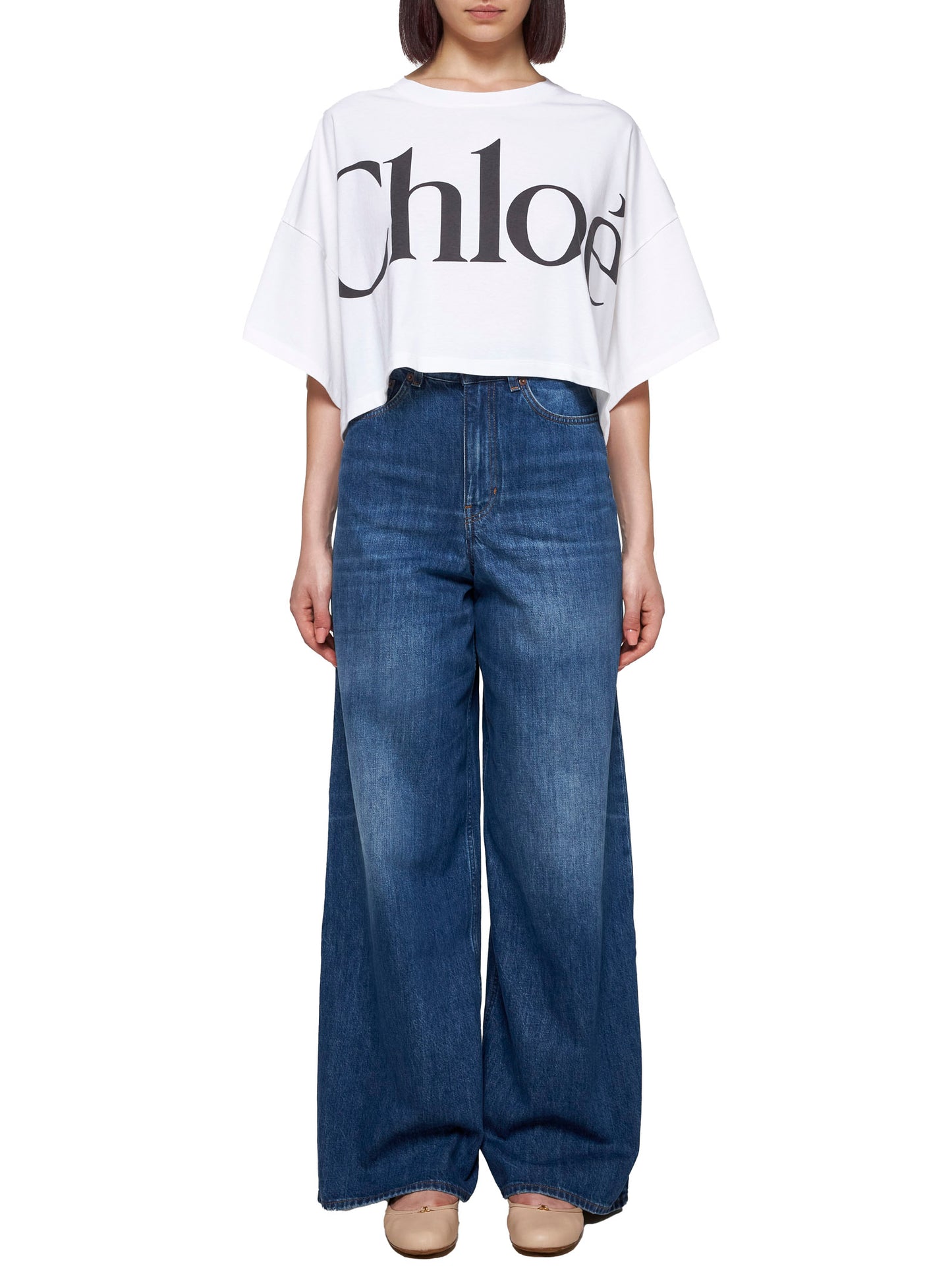 Wide-leg denim jeans