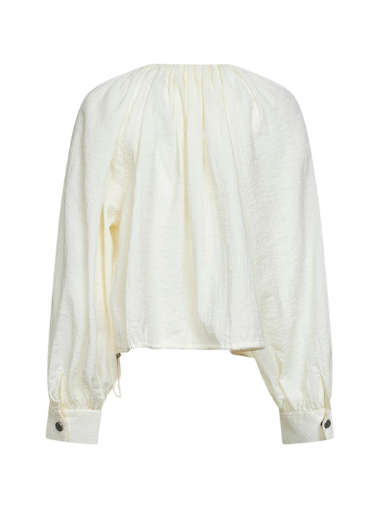 Camicia a tunica arricciata in nylon riciclato latte