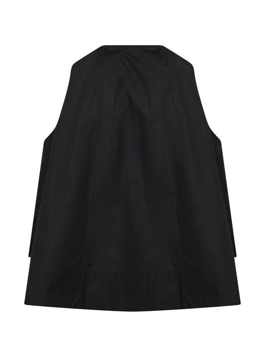 Black cotton satin gathered tunic shirt