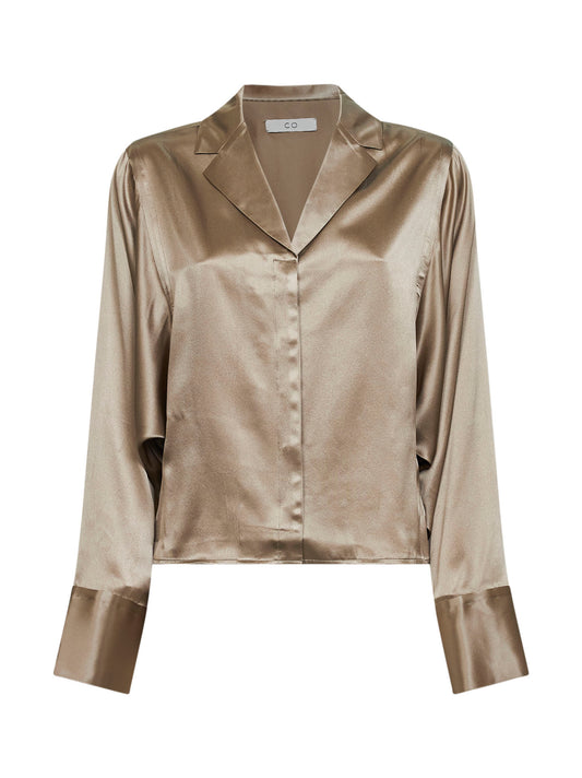Camicia con giromanica abbassato in seta sesamo