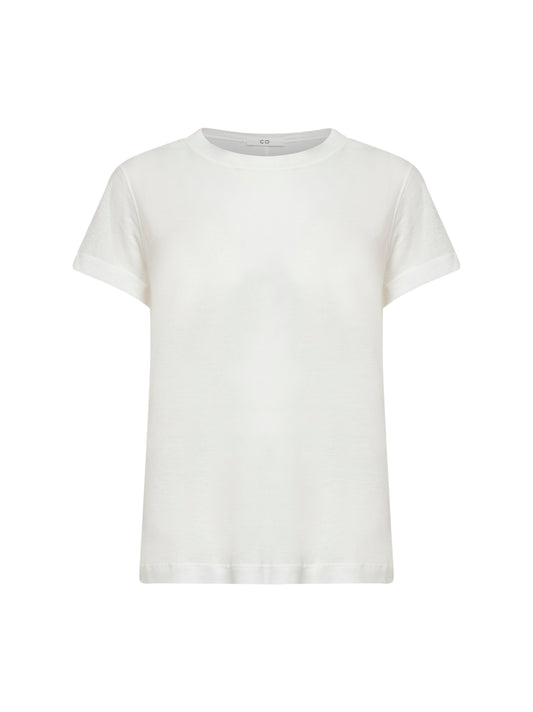 T-shirt girocollo in jersey di cotone a costine avorio