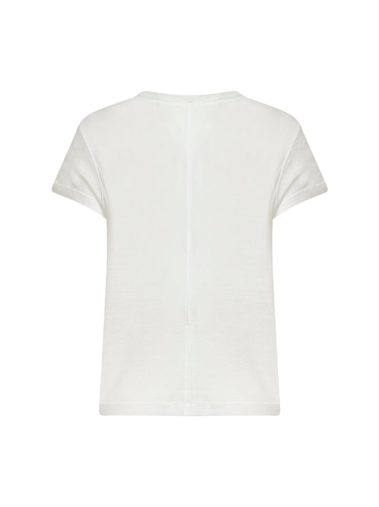 T-shirt girocollo in jersey di cotone a costine avorio