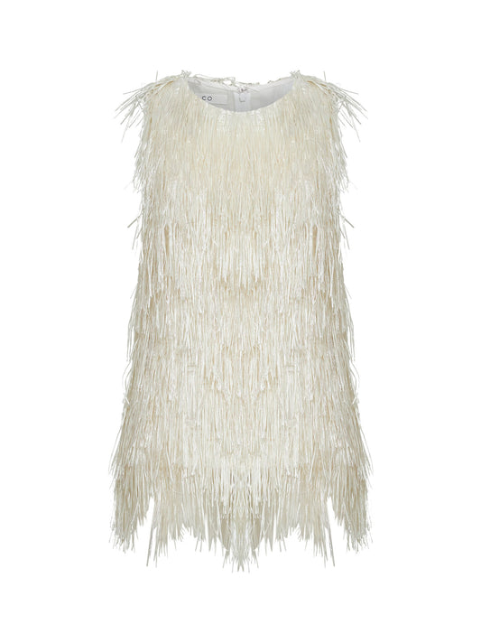 Canotta a vogatore in frange metallizzate perla