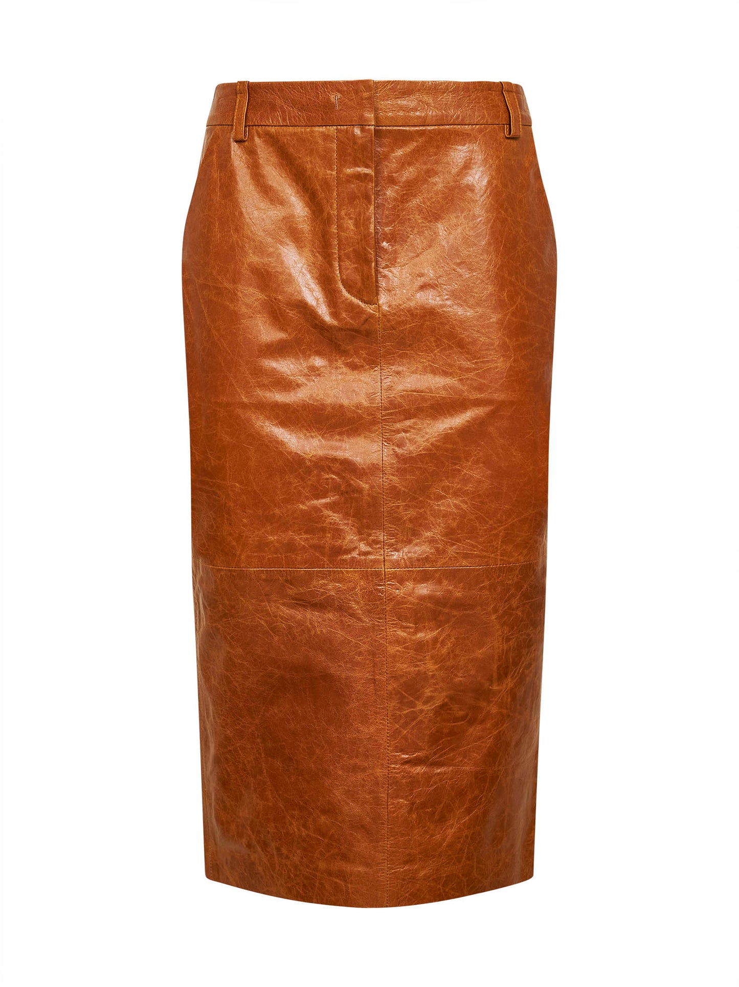 Cognac leather tailored pencil skirt