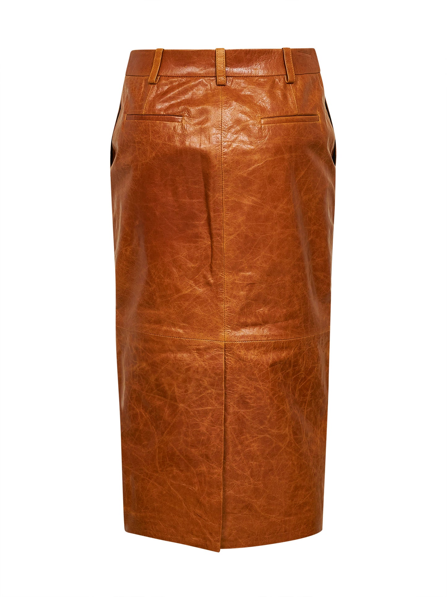 Cognac leather tailored pencil skirt