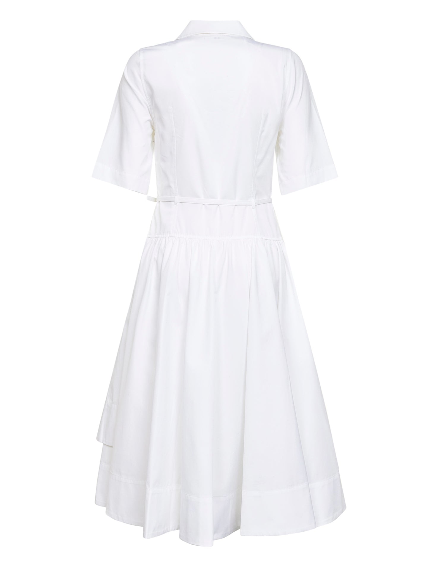 Abito midi con cintura in popeline di cotone bianco