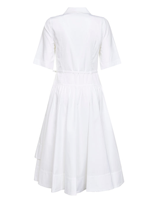 Abito midi con cintura in popeline di cotone bianco
