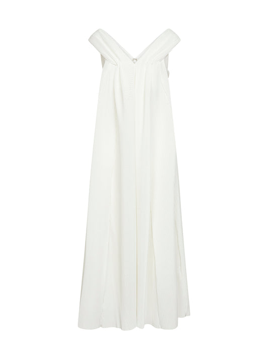 Abito lungo in tessuto plissé bianco