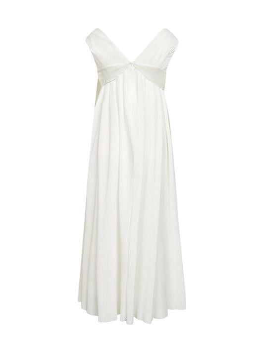 Abito lungo in tessuto plissé bianco