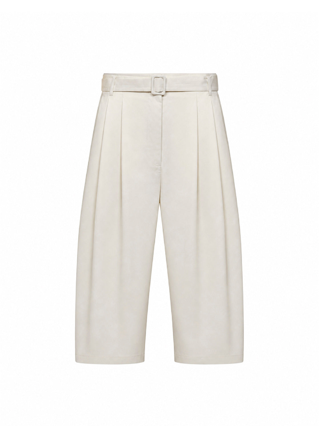 Pantaloni culotte con pinces in cotone tinto capo perla