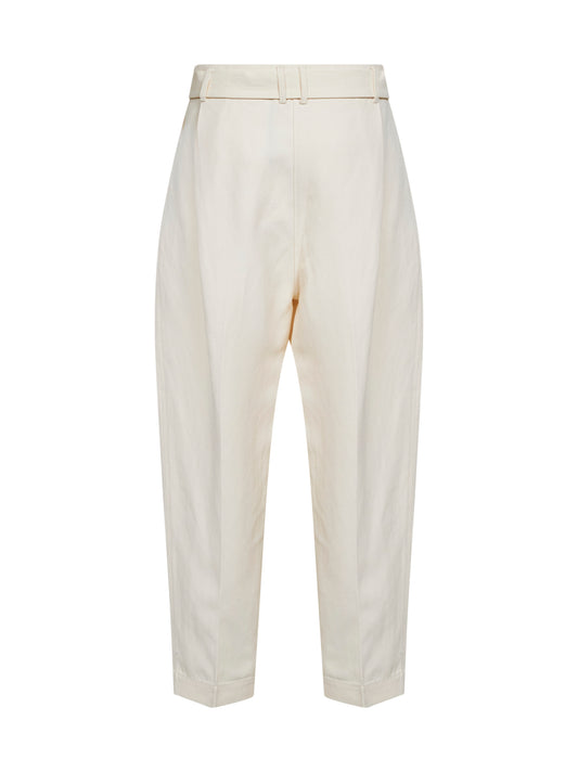 Pearl viscose and linen pleated belted trousers