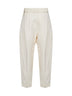 Pantaloni con pinces e cintura in viscosa e lino perla