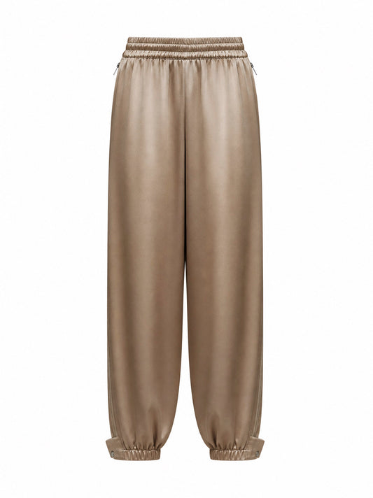 Sesame silk charmeuse articulated vented trousers