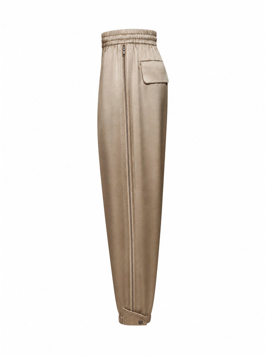 Sesame silk charmeuse articulated vented trousers