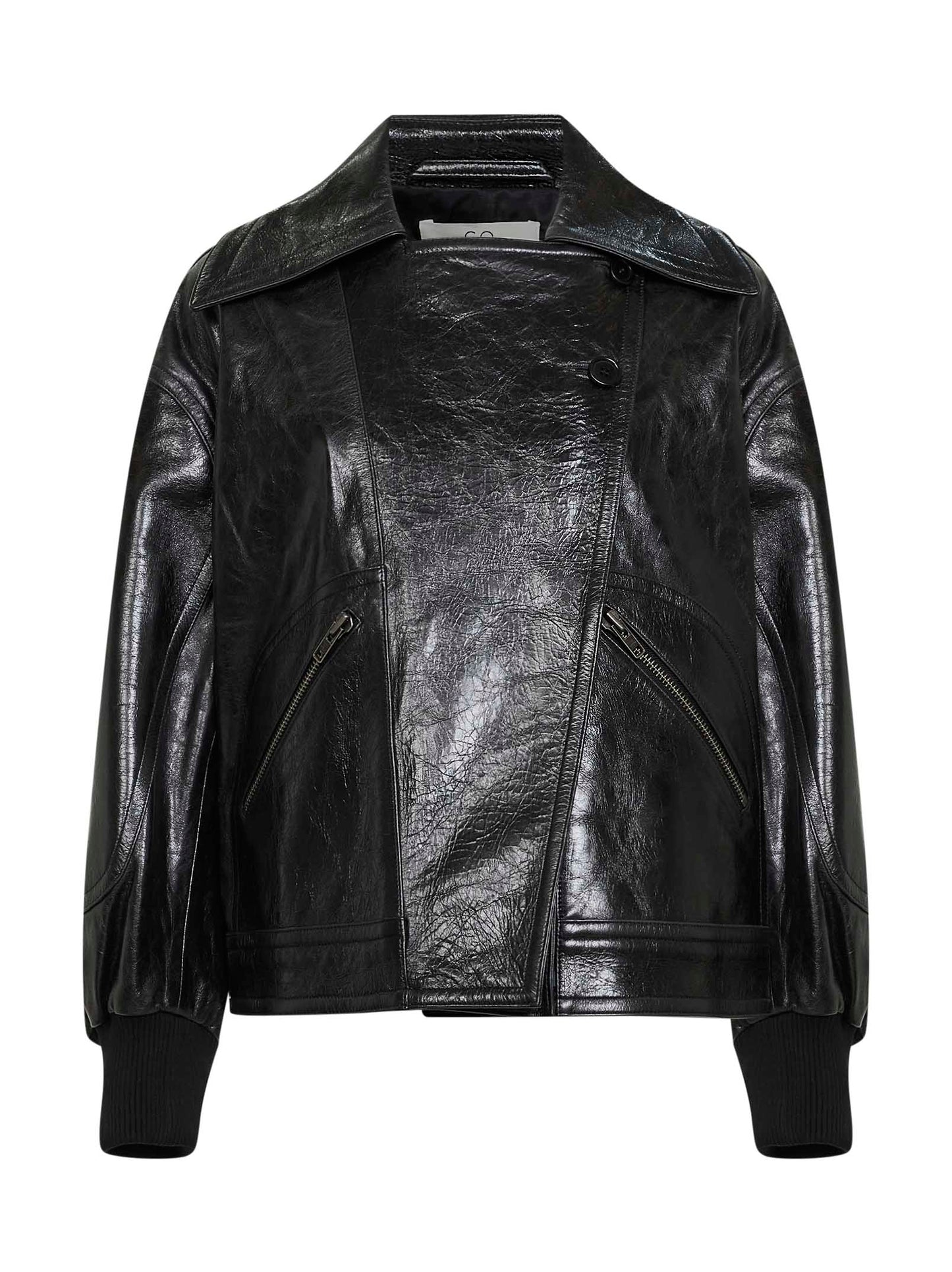 Black leather oversized bomber jacket