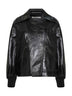 Black leather oversized bomber jacket