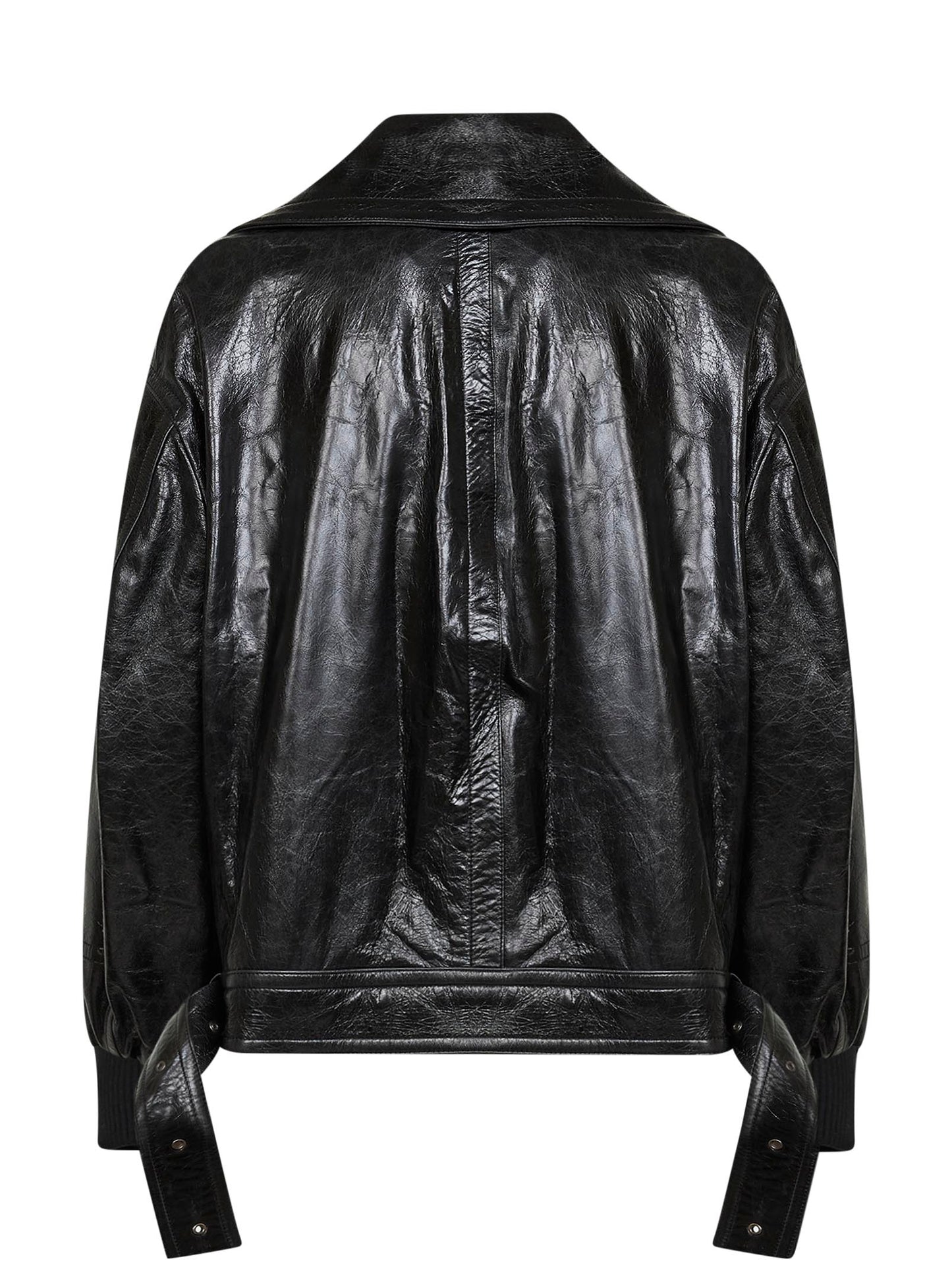 Black leather oversized bomber jacket