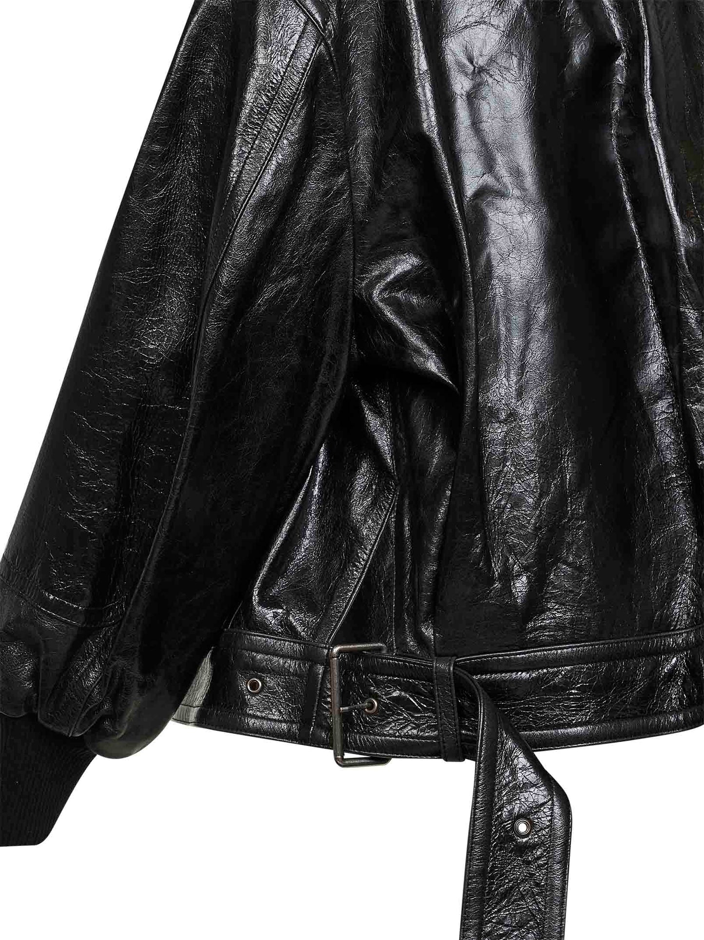 Black leather oversized bomber jacket
