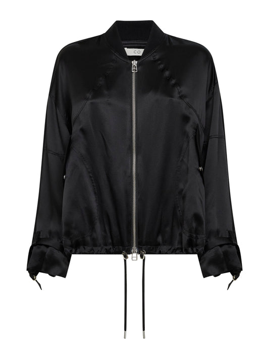 Black silk charmeuse sports bomber jacket