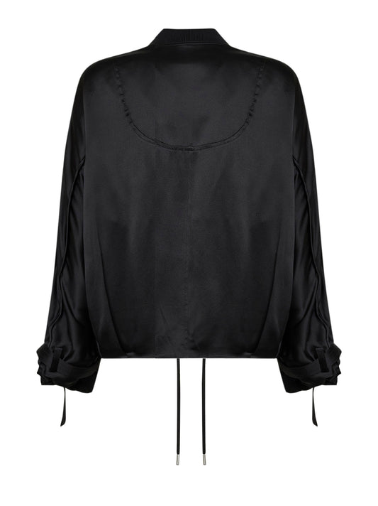 Black silk charmeuse sports bomber jacket