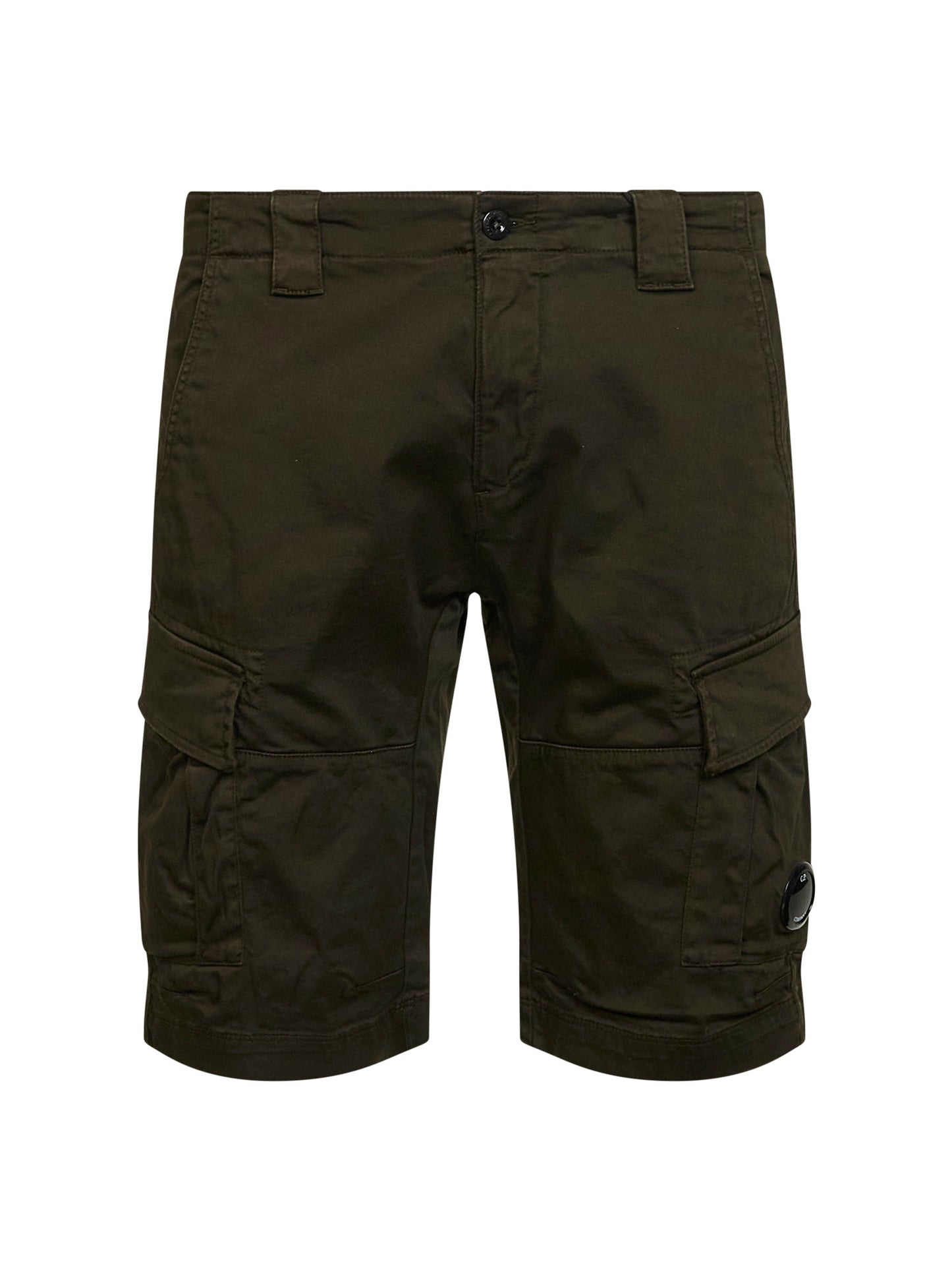 Green stretch cotton satin Lens cargo shorts