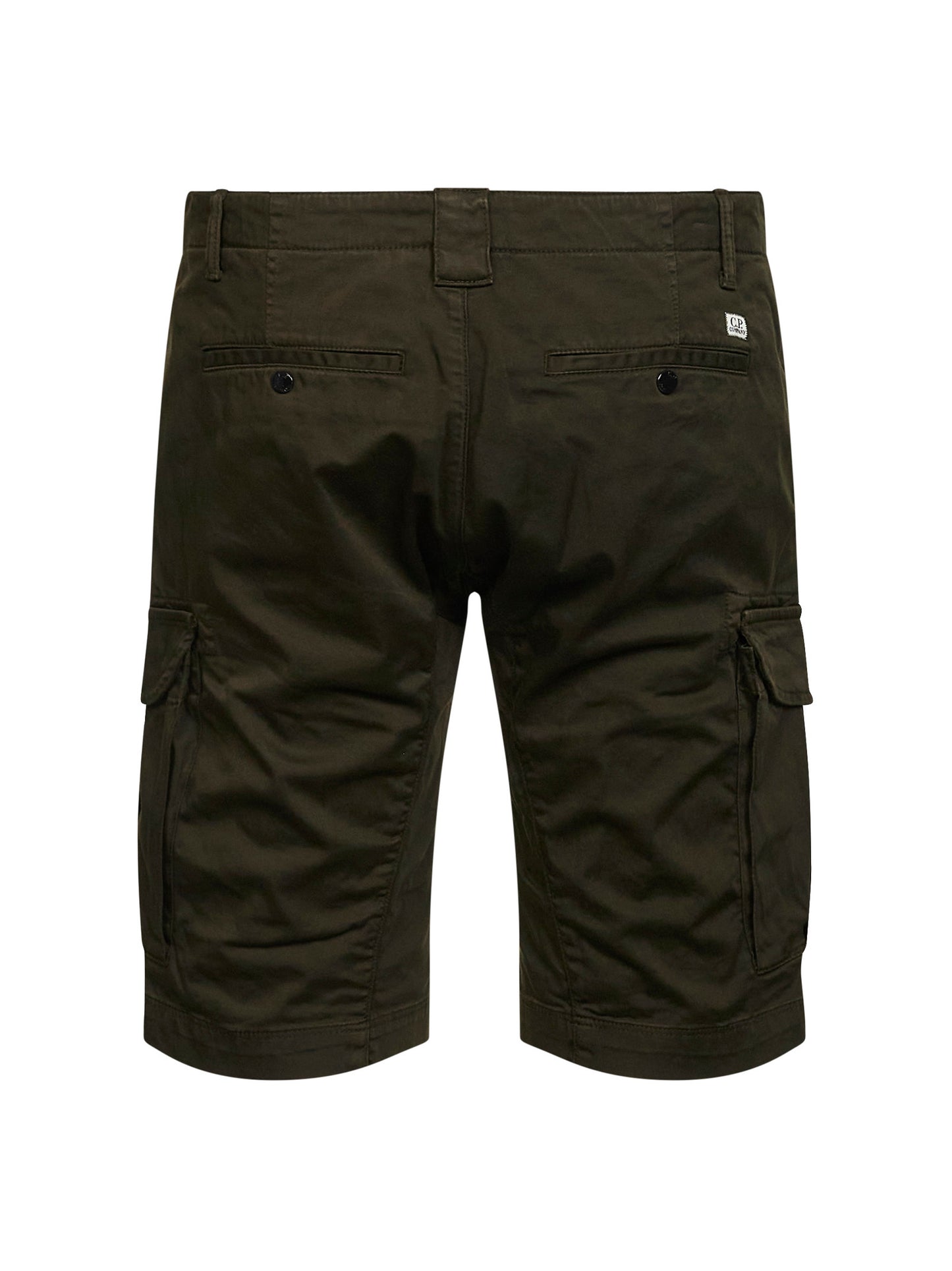 Green stretch cotton satin Lens cargo shorts