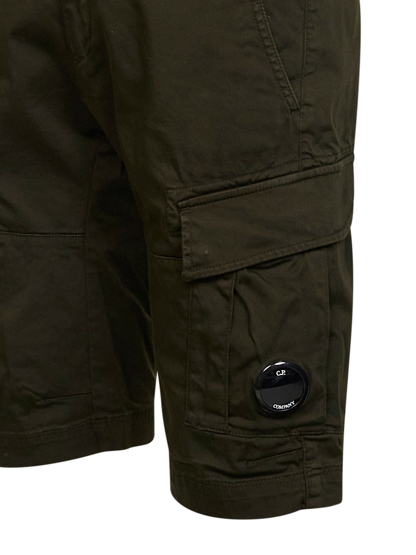 Green stretch cotton satin Lens cargo shorts