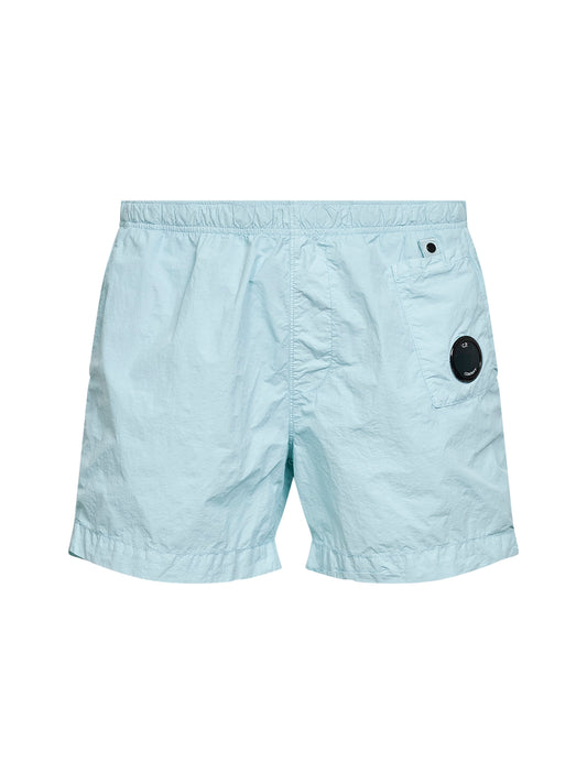 Misty blue Flatt Nylon swim shorts with Lens